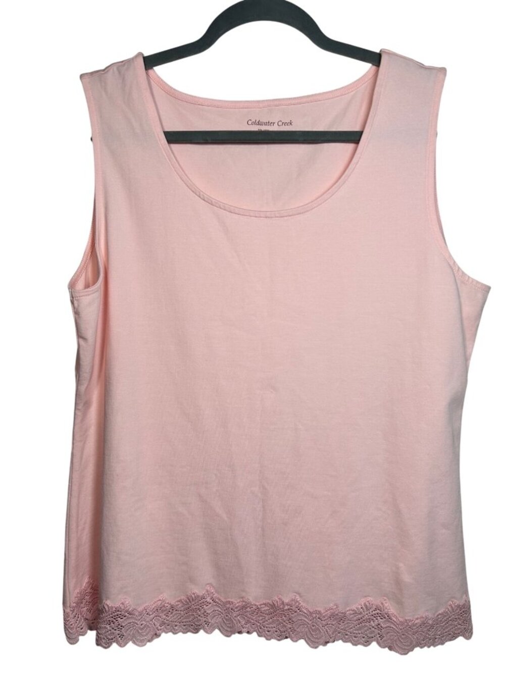 Coldwater Creek Blush Pink Sleeveless Tank Top With Lace Hem Women's Size L